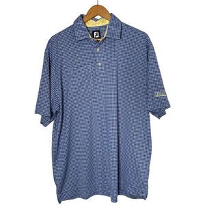 FootJoy Golf Polo Shirt Men XL Legacy Blue White Gingham Check Plaid Performance